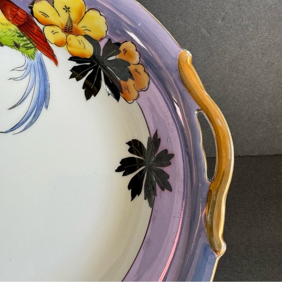Noritake Lusterware Bird Floral Serving Bowl Iridescent Vintage Art Deco - Picture 4 of 11